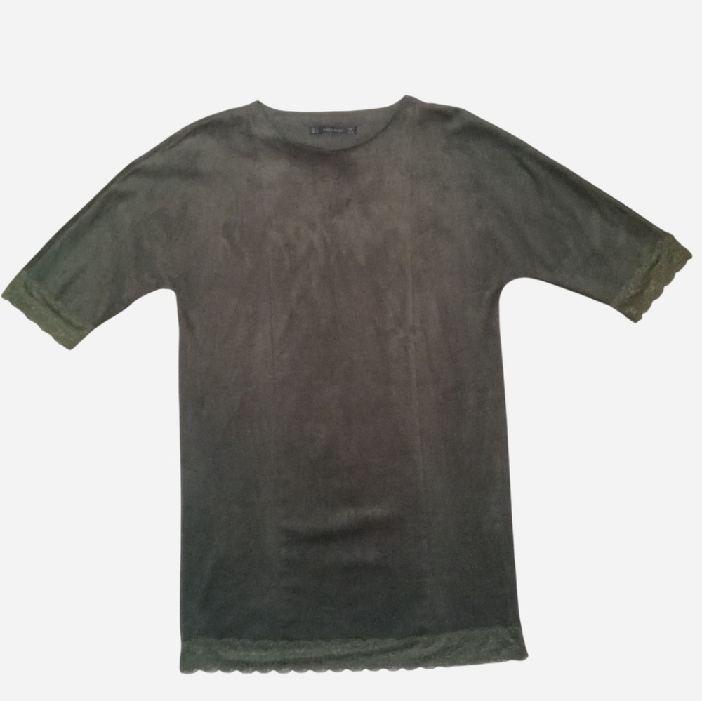 ZARA'S Dark Green Suede & Lace Midi Dress